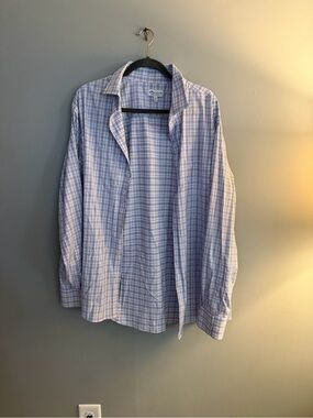 Peter Millar Light Blue & White Windowpane Dress Shirt